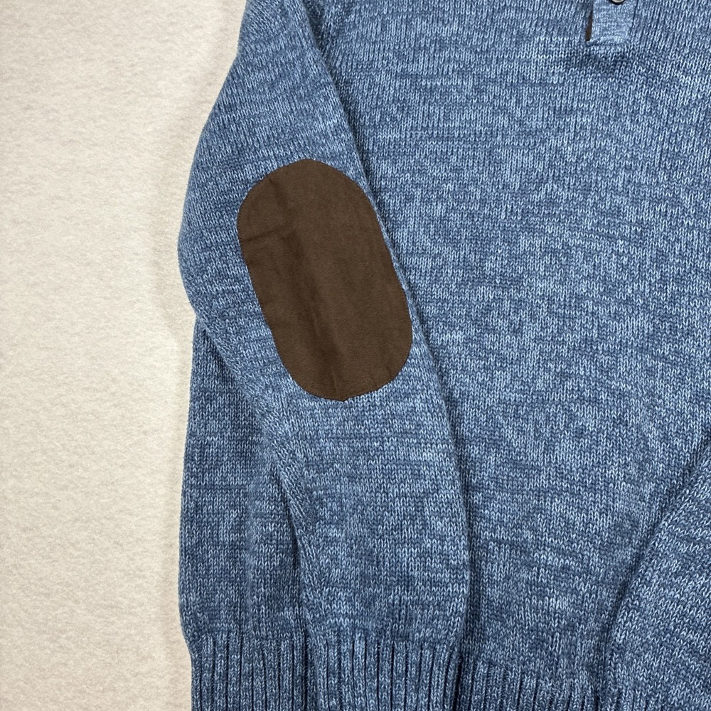 Chaps Sweater Blue Preppy Fisherman Elbow Patches Grandpa Academia Thick Mens XL - Picture 3 of 13